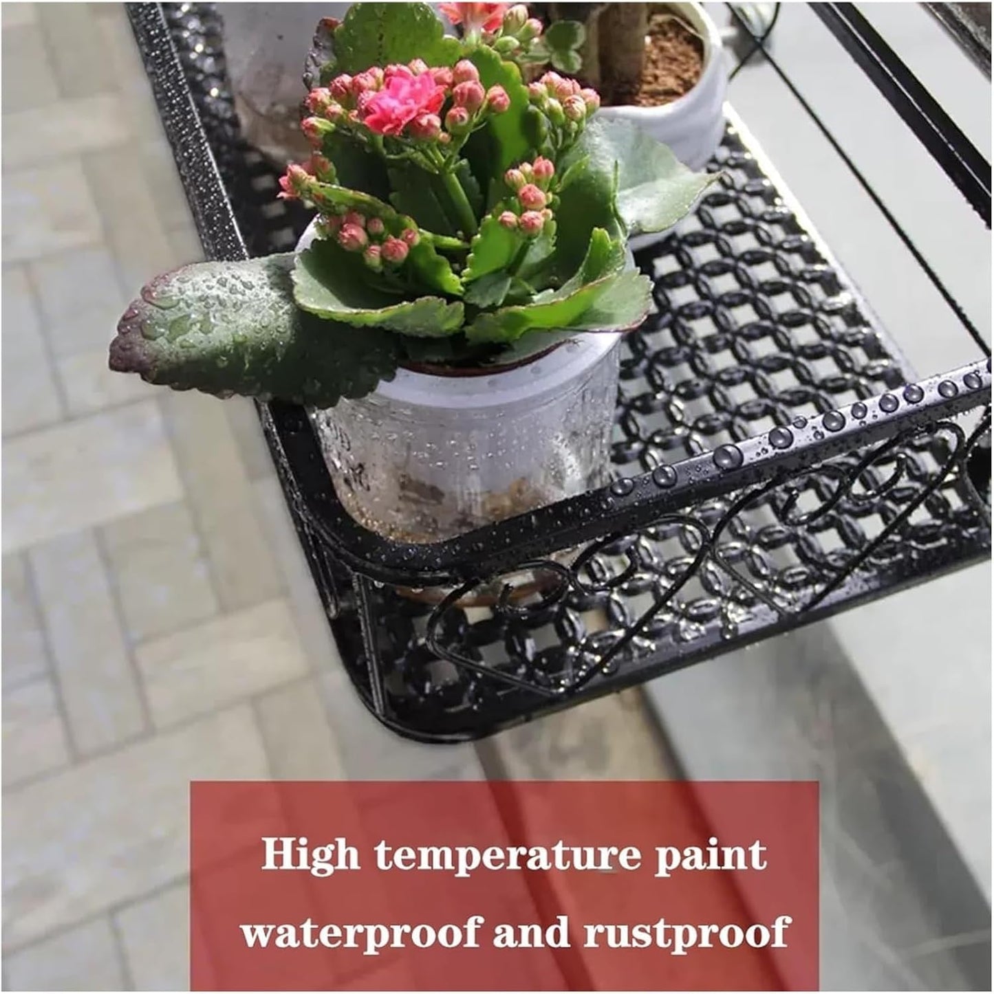 Black and White Railing Planter - Iron Fence Planters for Balcony, STO Rack Flower Pot Stand, Hanging Planter (25x80x12cm) - Durable Outdoor Decor