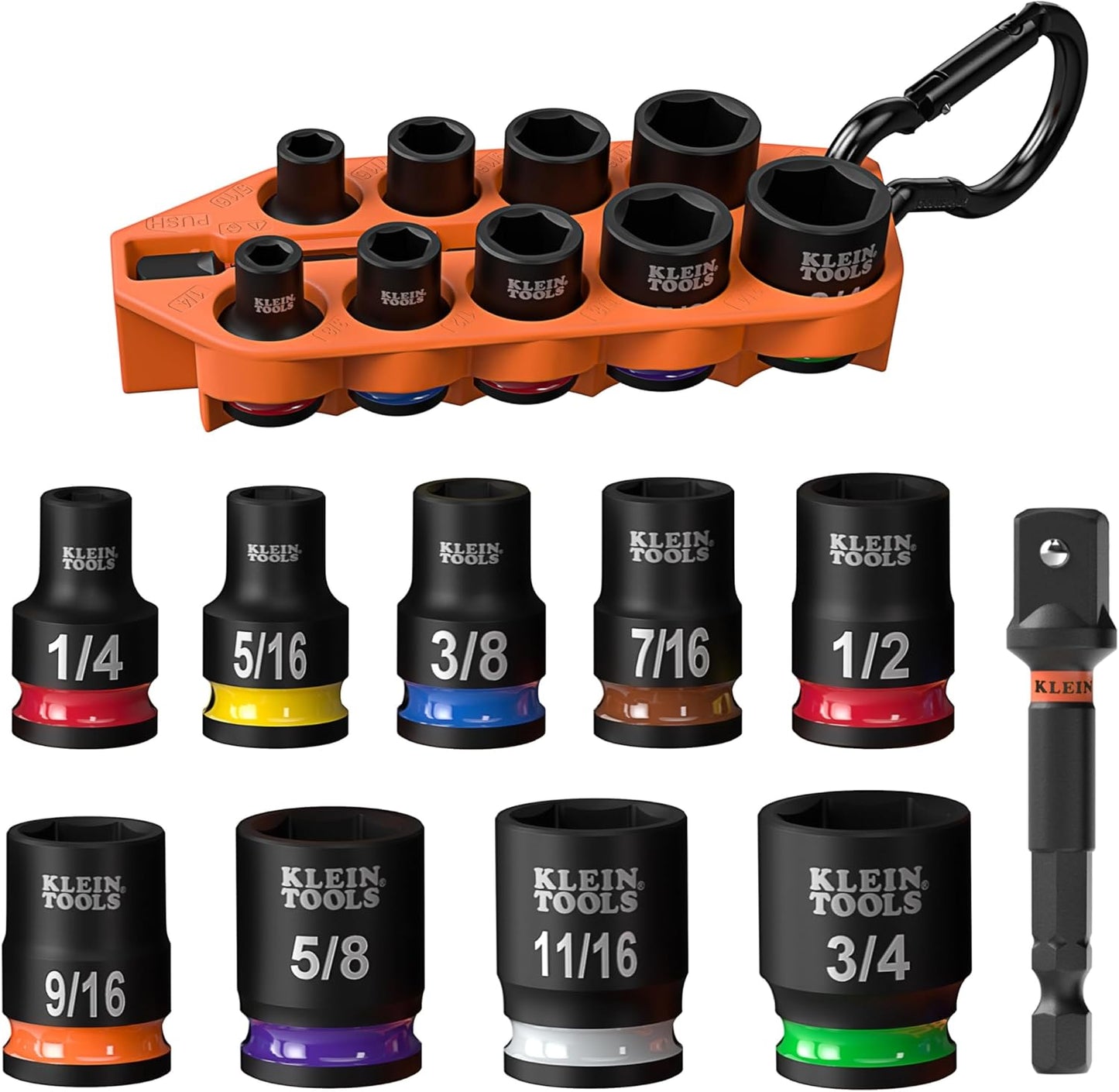 Klein Tools 33809 Grab-And-Go Impact Socket Set, SAE, 10-Piece Set wit