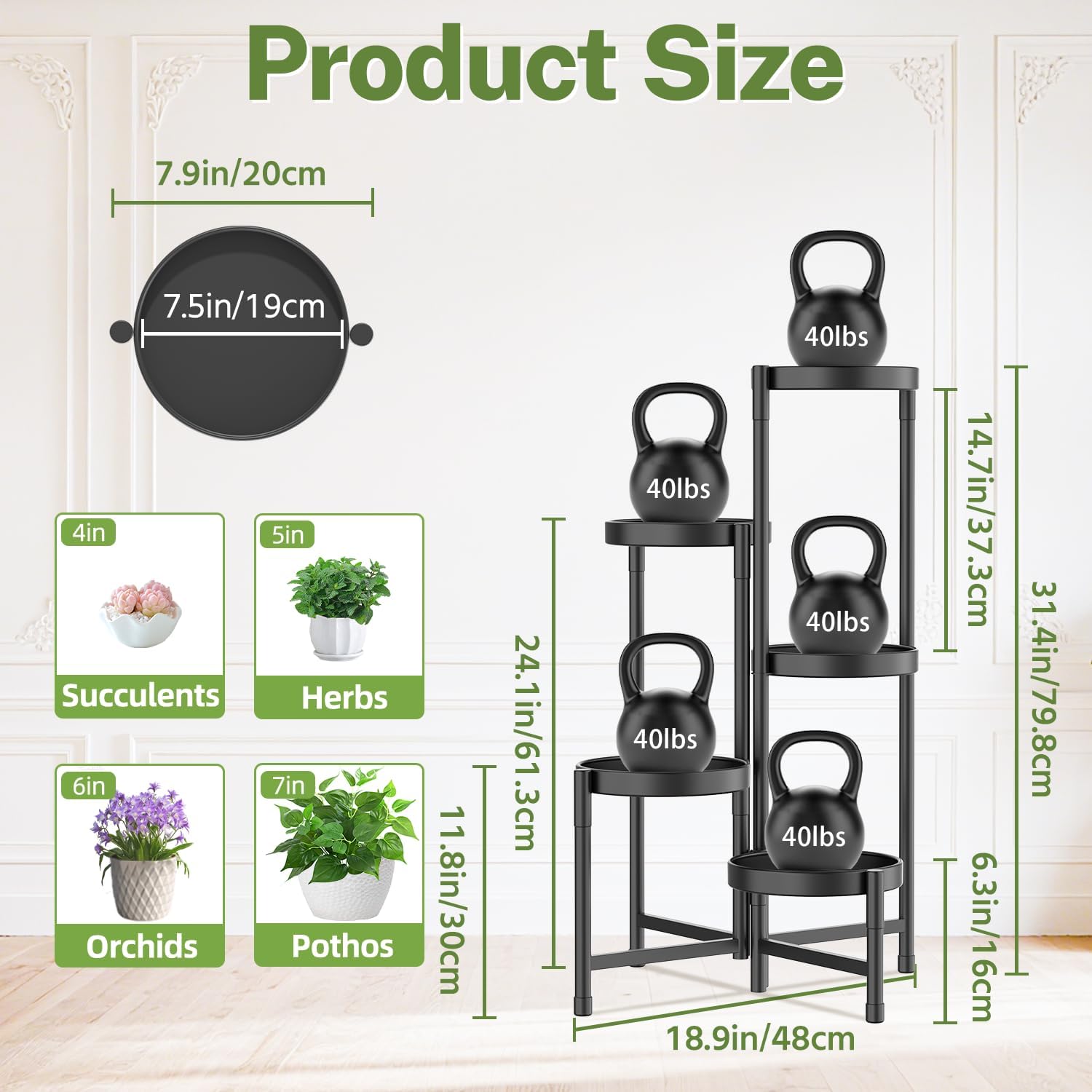 iDavosic.ly Plant Stand Indoor Outdoor, 5 Tier Corner Metal Flower Dis