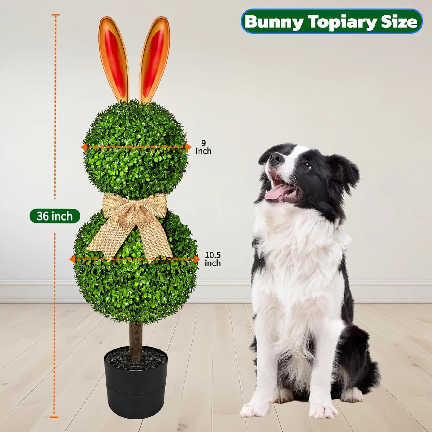 2 Pcs Easter Bunny Topiary 3 Ft Artificial Bunny Shaped Topiary Trees 
