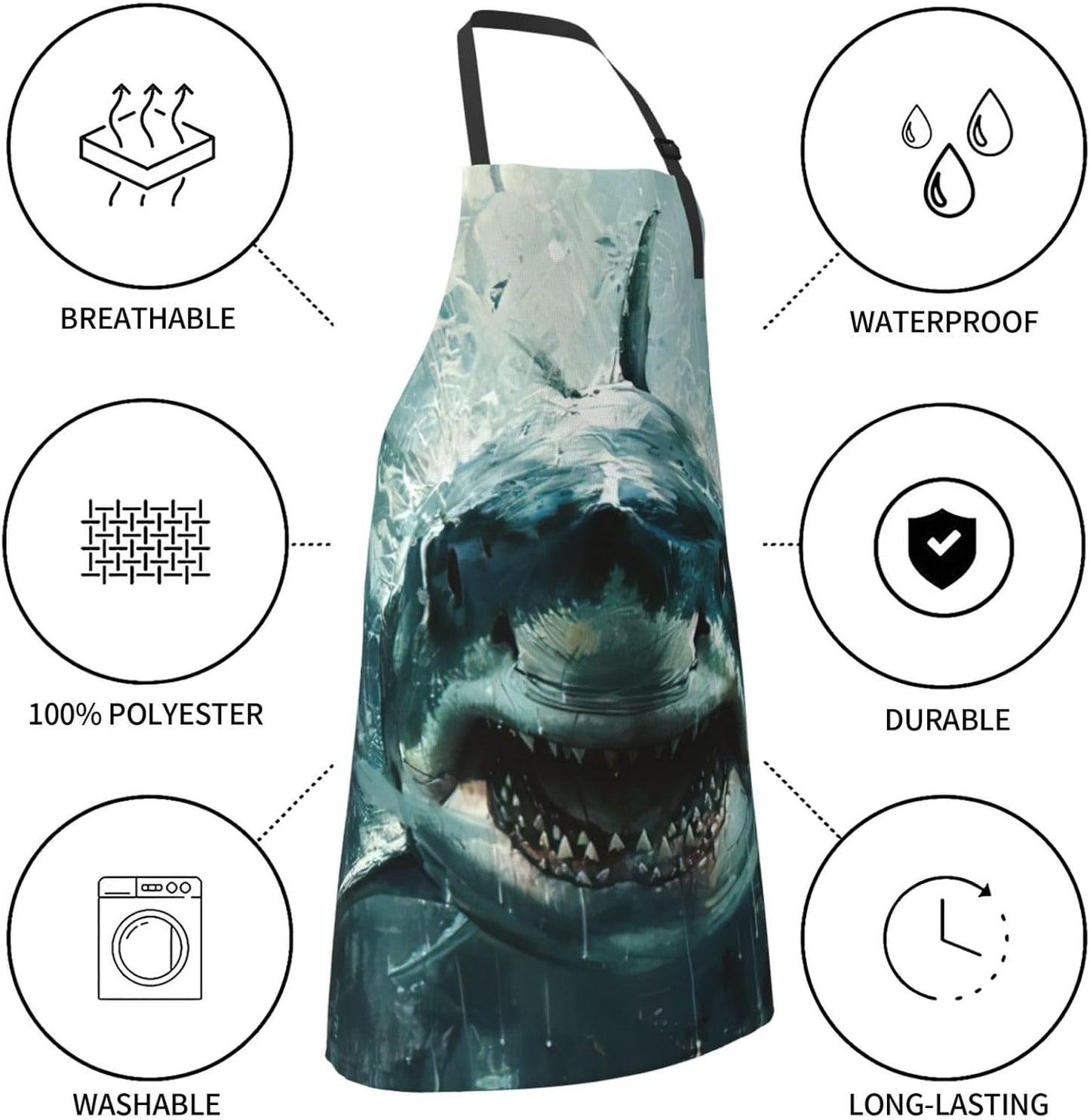 Shark cum print Waterproof chef's apron with pocket apron for kitchen cooking baking barbecue and gardening
