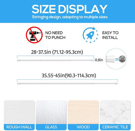 1 Pack Spring Tension Rods 28-45 Inches, 5/8 Inch Diameter White No Drill Spring Loaded Adjustable Extendable, Small Short Tension Curtain Rod for Windows Kitchen Doorway Closet Cupboard