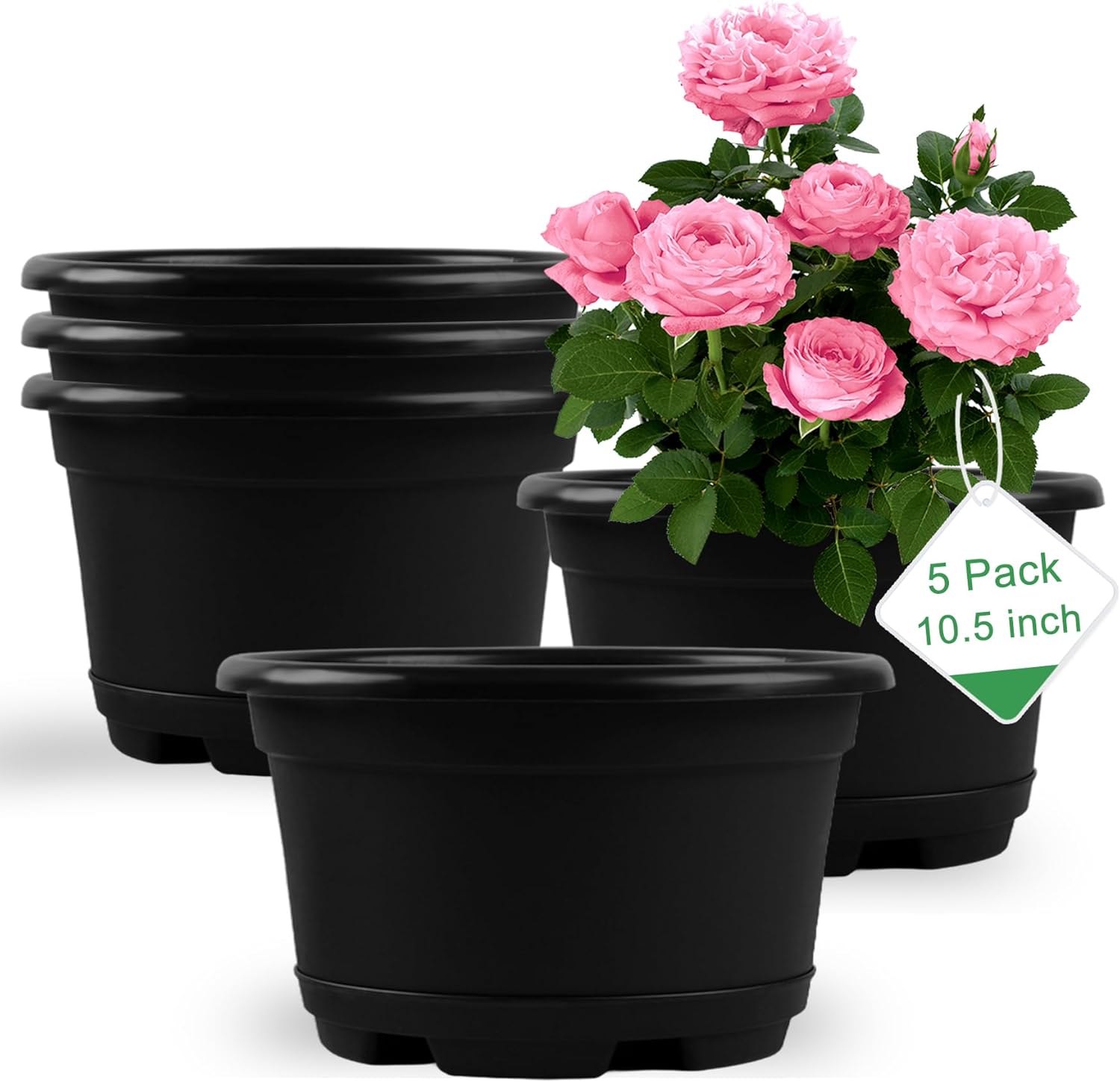 5 Pack 10.5 inch Plant Pots,Planter-Pots-for-Plants，Plastic Flower Pot