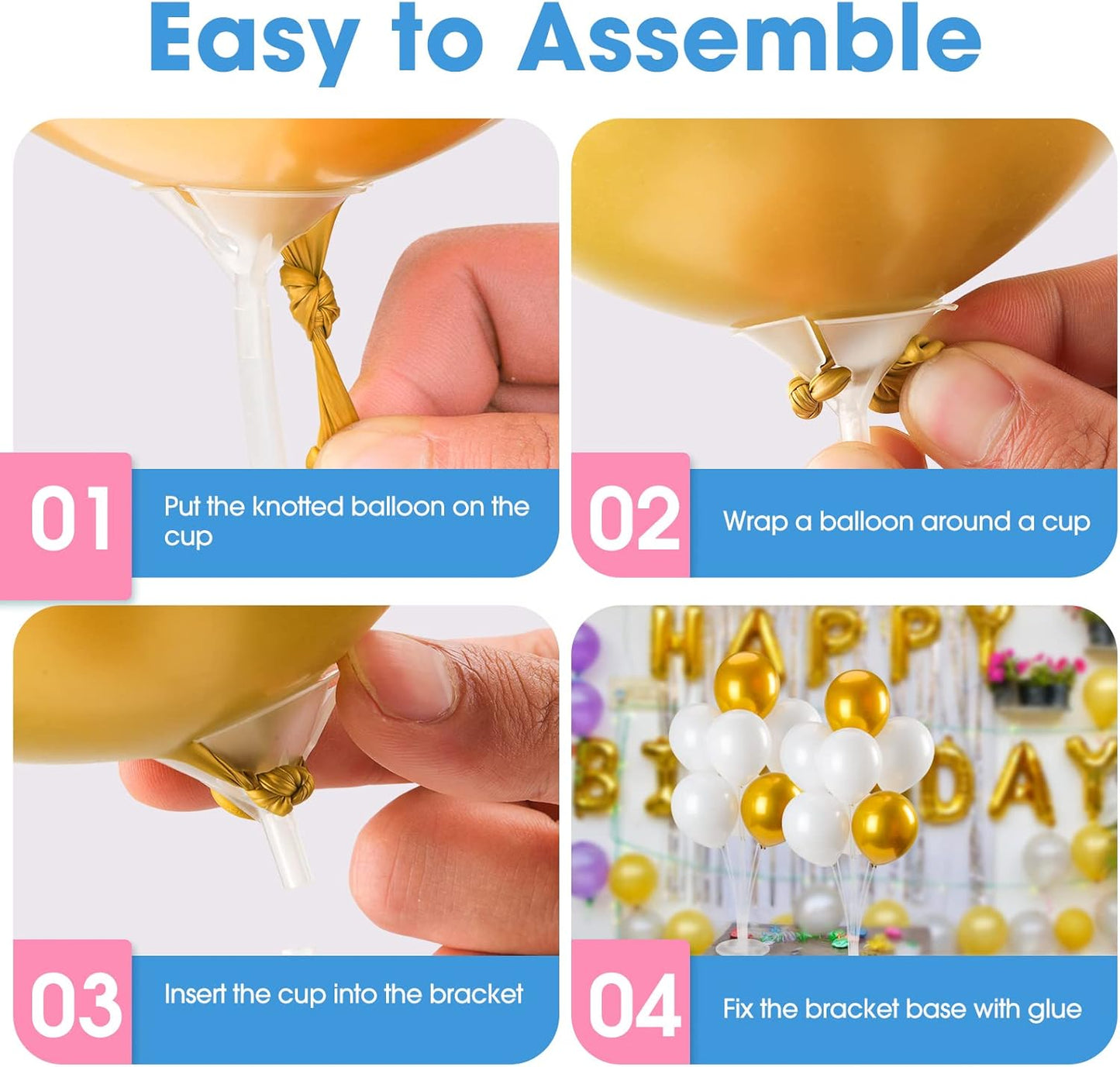 4 Sets Balloon Stand Kits, Balloon Sticks Holder with Base for Table Graduation Birthday Baby Shower Gender Reveal Party Decorations
