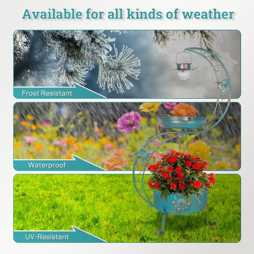 DREAMSOUL Bird Bath with Flower Planter Pedestal, 36" Bird Baths for Outdoors with Solar Lighting Lamp, Vintage Birdbath for Garden Yard Patio Lawn Decor
