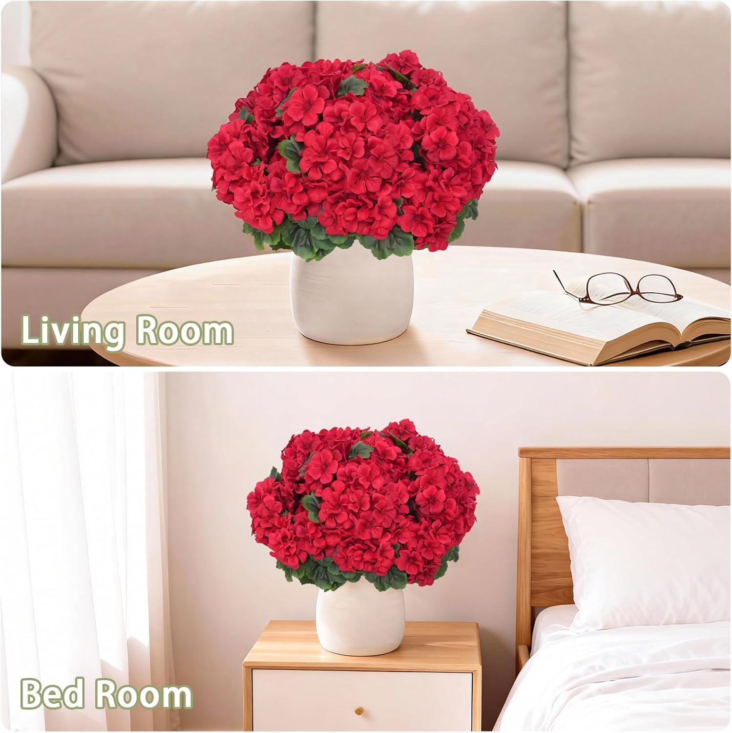 8 Pcs Artificial Geraniums Flowers for Outdoor Spring Summer Decor, UV