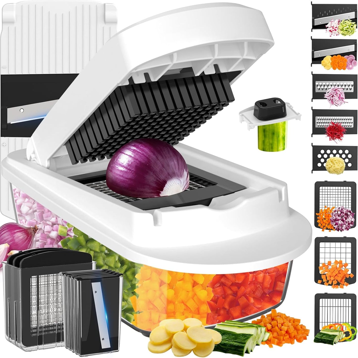 8 Blade All-in-1 Vegetable Chopper Mandoline Slicer with Container, Fo