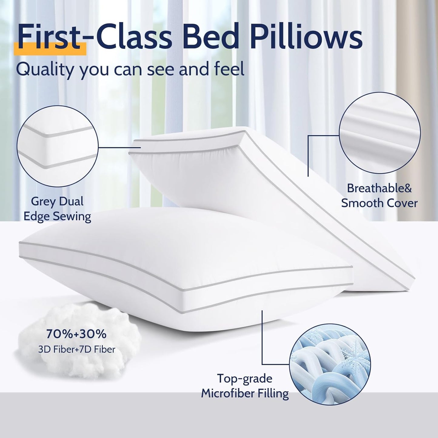 Pillows King Size Set of 2, Gusseted Bed Pillows for Sleeping 2 Pack, Luxury Hotel Quality, Supportive King Pillow with Soft Down Alternative for Back Stomach Side Sleepers,Machine Washable