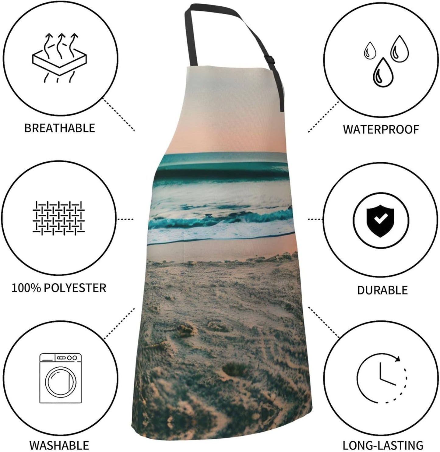 Beach Sunset Theme Print Laundry apron 28x33 In Waterproof Kitchen Apron with Pockets for Cooking Baking