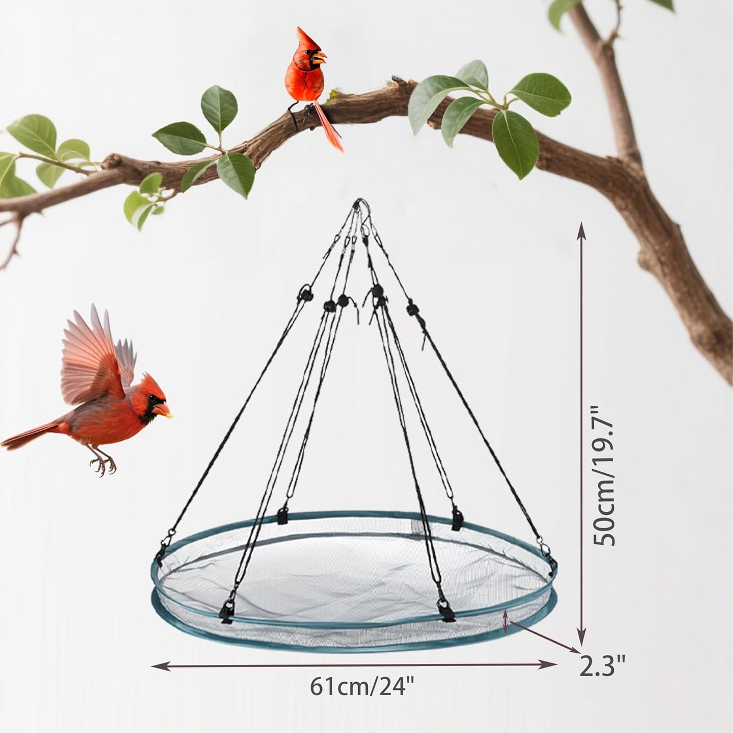 2 Pack Feeder Bird Seed Catcher Tray - Diameter Durable Outdoor Bird Feeding Platform with Adjustable Hanging Hoop and Seed Guard (Green, 24")