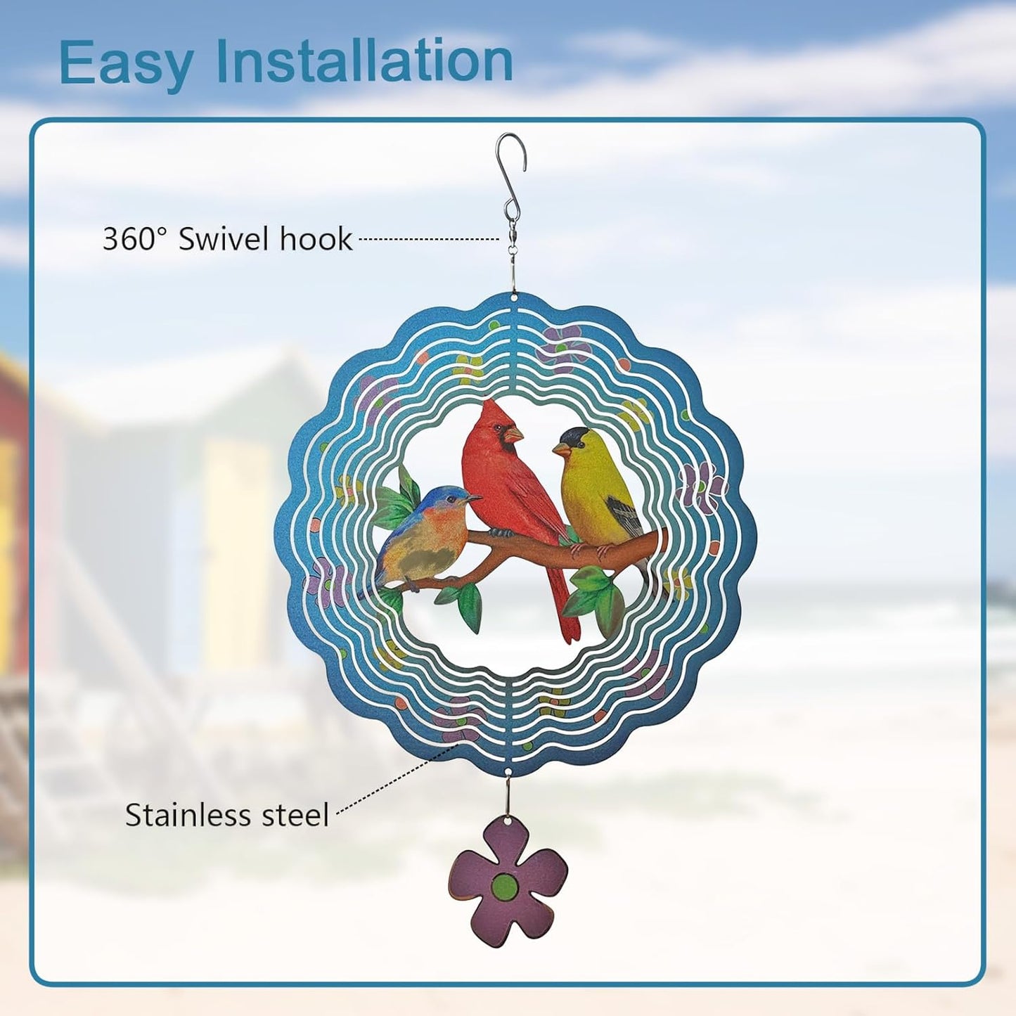 Birds Wind Spinners,3D Cardinal Stainless Steel Hanging Spinner, Wind Catchers Sculpture for Indoor, Outdoor Decor,Yard Art