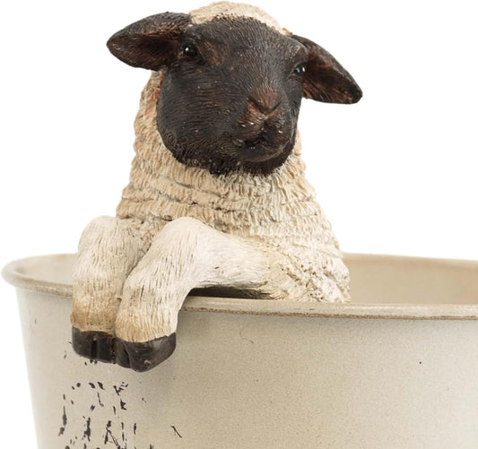 The Bridge Collection Sheep Pot Hugger - Outdoor Lamb Farm Animal Decorative Figurine for Flower Pots - Suffolk Sheep Pot Hanger
