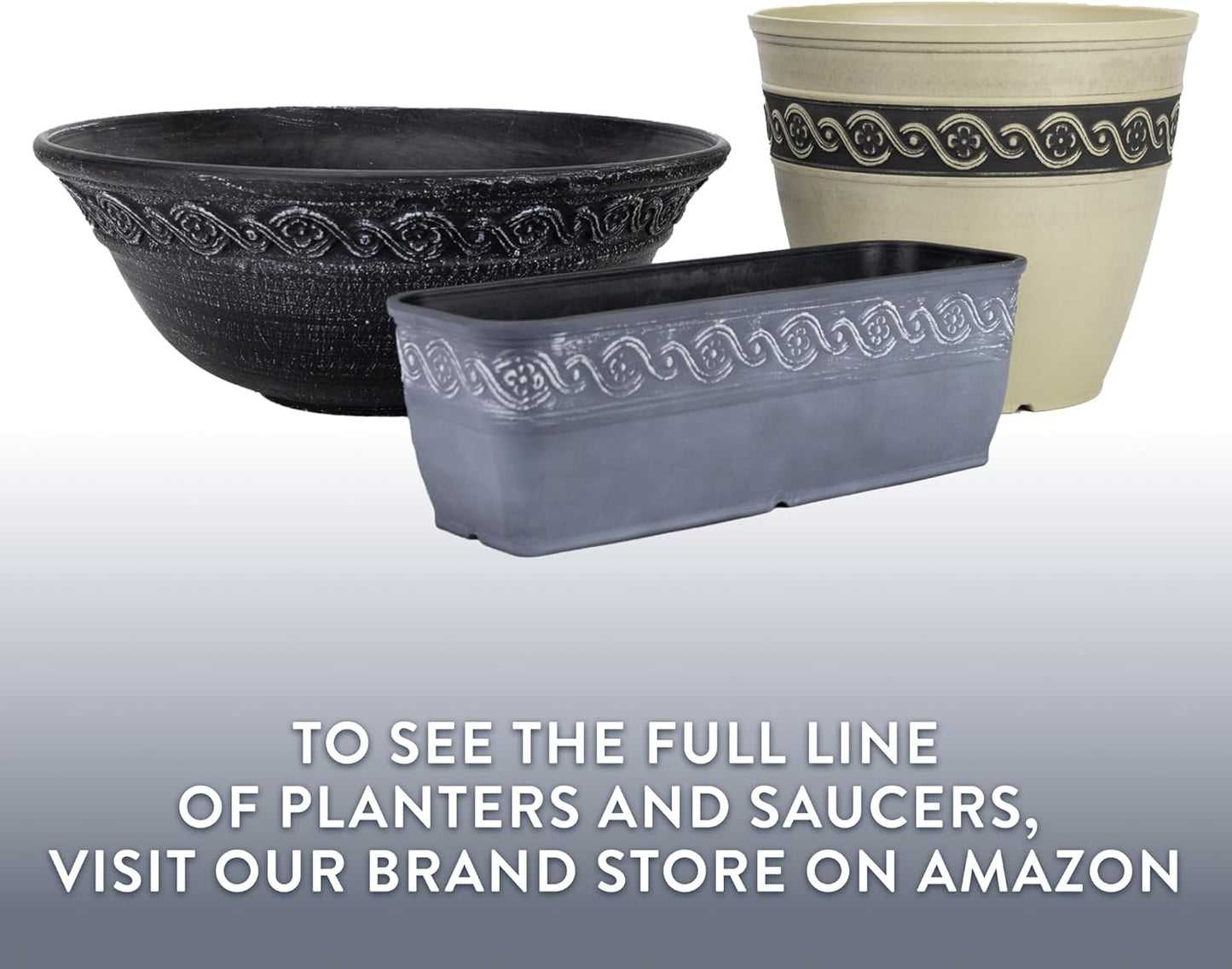 Classic Home and Garden Corinthian Shallow Planter with Drainage - Decorative Garden Bowl Planter for Succulents, Flowers, & More - UV Resistant Wide Plant Bowl for Indoors/Outdoors (12” Ivory Ash)