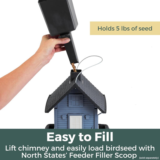 North States Village Collection - Blue Cottage Bird Feeder: Hanging Bird Feeder for Outdoors, Holds 5 Pounds of Seed