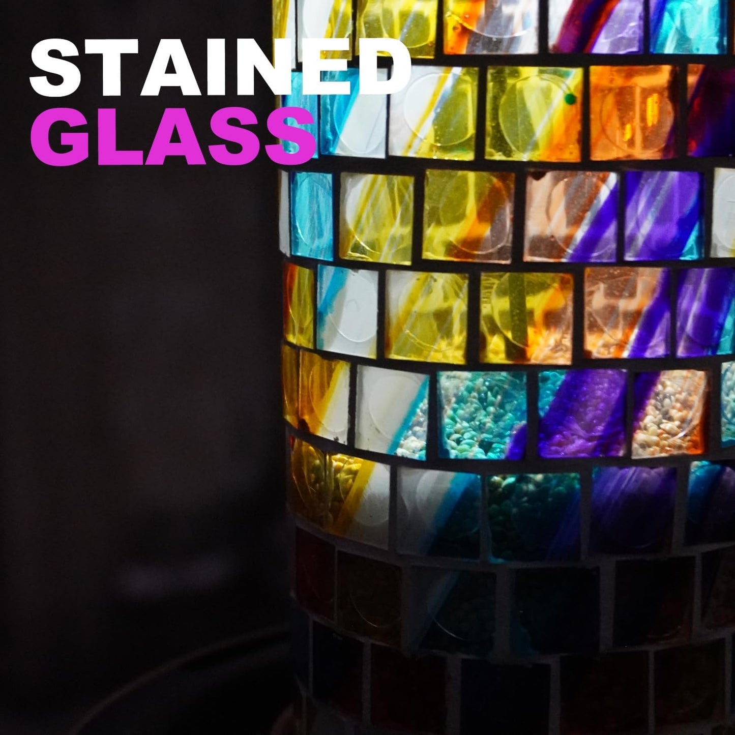 Solar Bird Feeder with Stained Glass, Easy Clean and Top Fill, Adjustable Feeder with Sturdy Wire and Roof, Plastic, for Garden, Backyard, Terrace(1.5lbs/Diamond)
