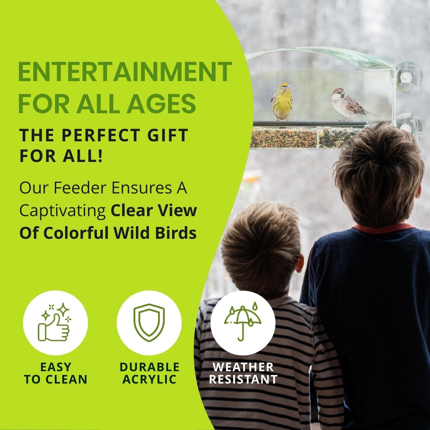 Nature Gear Acrylic Clear Window Bird Feeder with Strong Suction Cups, Removable Sliding Seed Tray, Weather-Resistant & Easy to Clean for Window Viewing, Dome