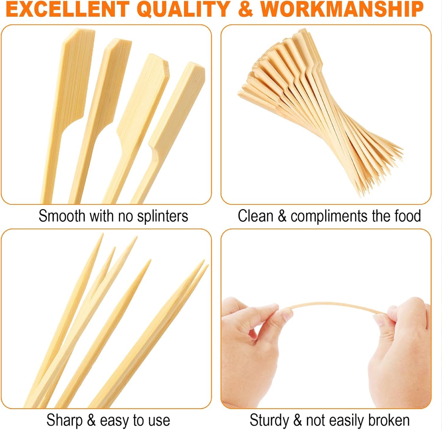 200PCS Bamboo Skewers for Appetizers, [6 Inch] Long Cocktail Picks Fancy Toothpicks for Appetizers, Flat Paddle Wooden Skewers Food Sticks for Party Drinks Fruit BBQ, Charcuterie Boards Accessories