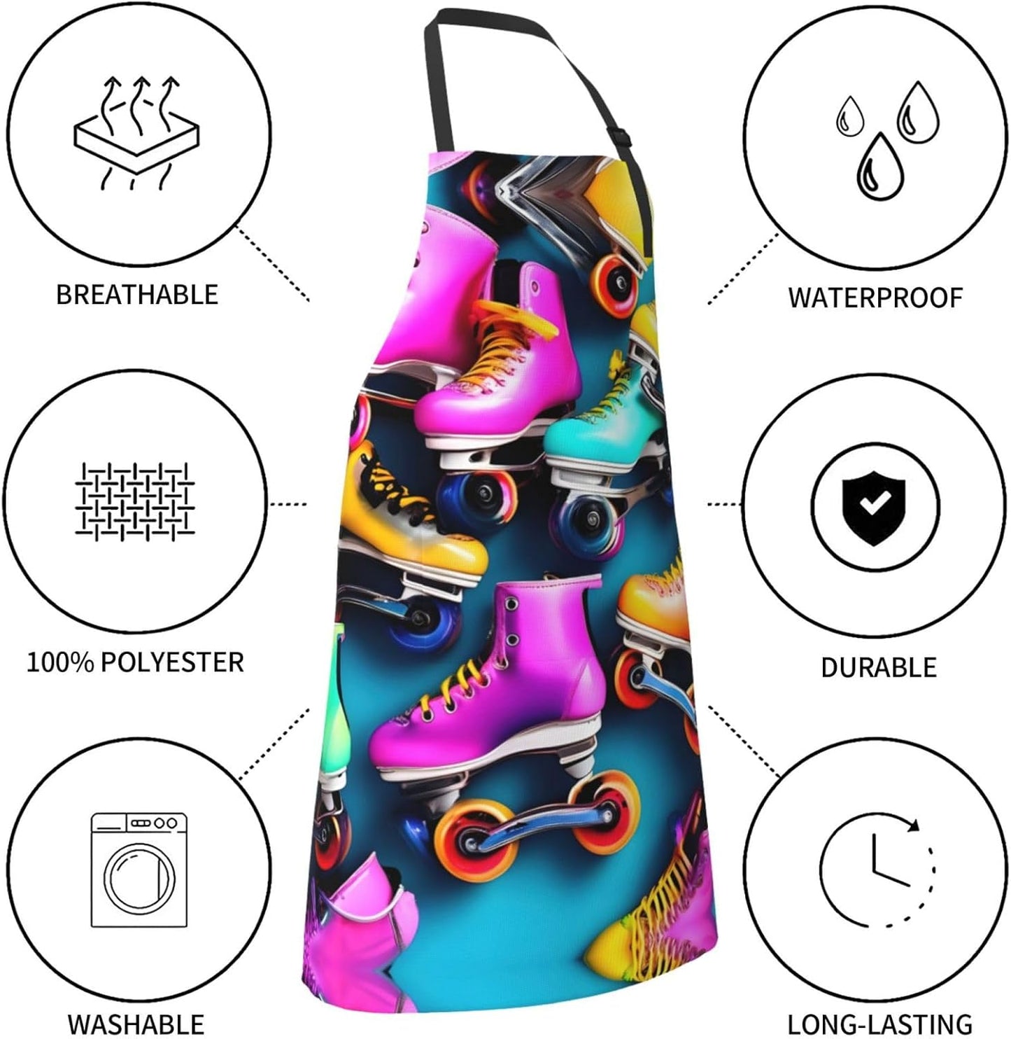 Colorful Roller Skates Print Laundry apron 28x33 In Waterproof Kitchen Apron with Pockets for Cooking Baking