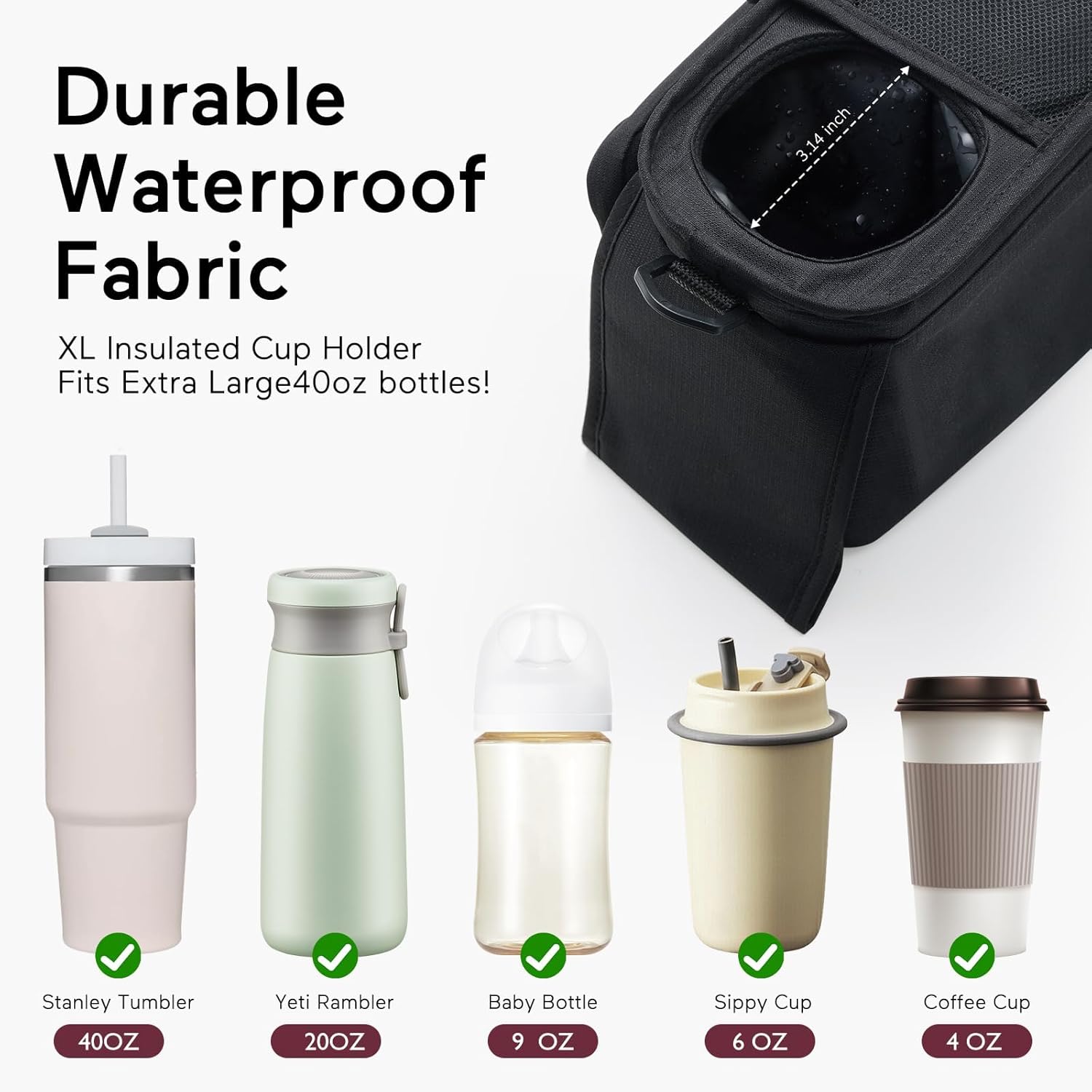 Momcozy Universal Stroller Organizer with Insulated Cup Holder Detacha
