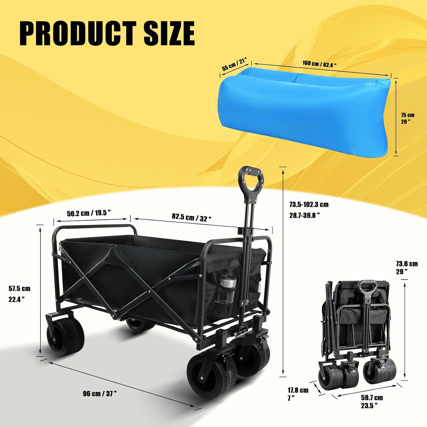 Beach Cart with Big All-Terrain Wheels for Sand & Air Sofa, 440 LBS Wa
