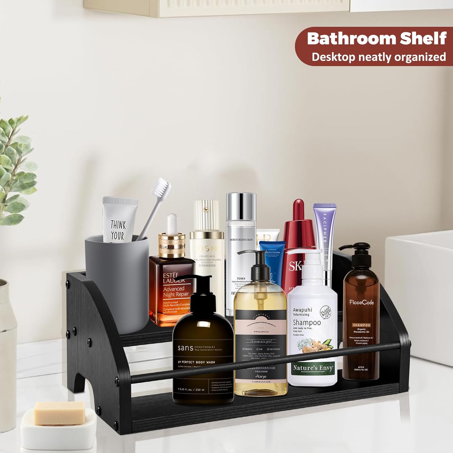 Wooden Liquor Bottle Display Shelf, Coffee Syrup Rack Organizer, 2 - S
