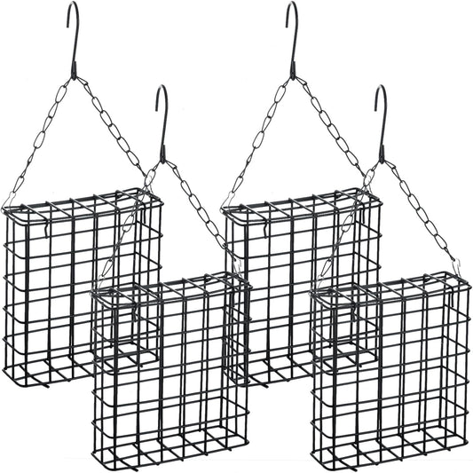 4 Pack Suet Bird Feeders Outdoor Suet Cake Feeder Garden Cages for Outside Hanging Metal Garden Yard Wildbird Woodpeckers Feeding(Black)