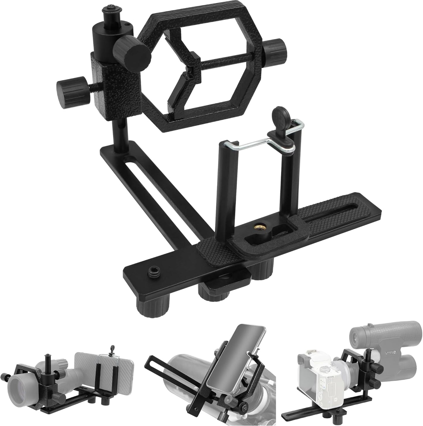 Universal Metal Telescope Camera Phone Adapter - Fits Almost All Cell Phone & Cameras Compatible with Spotting Scope Binoculars, Monoculars, Telescope, Microscopes