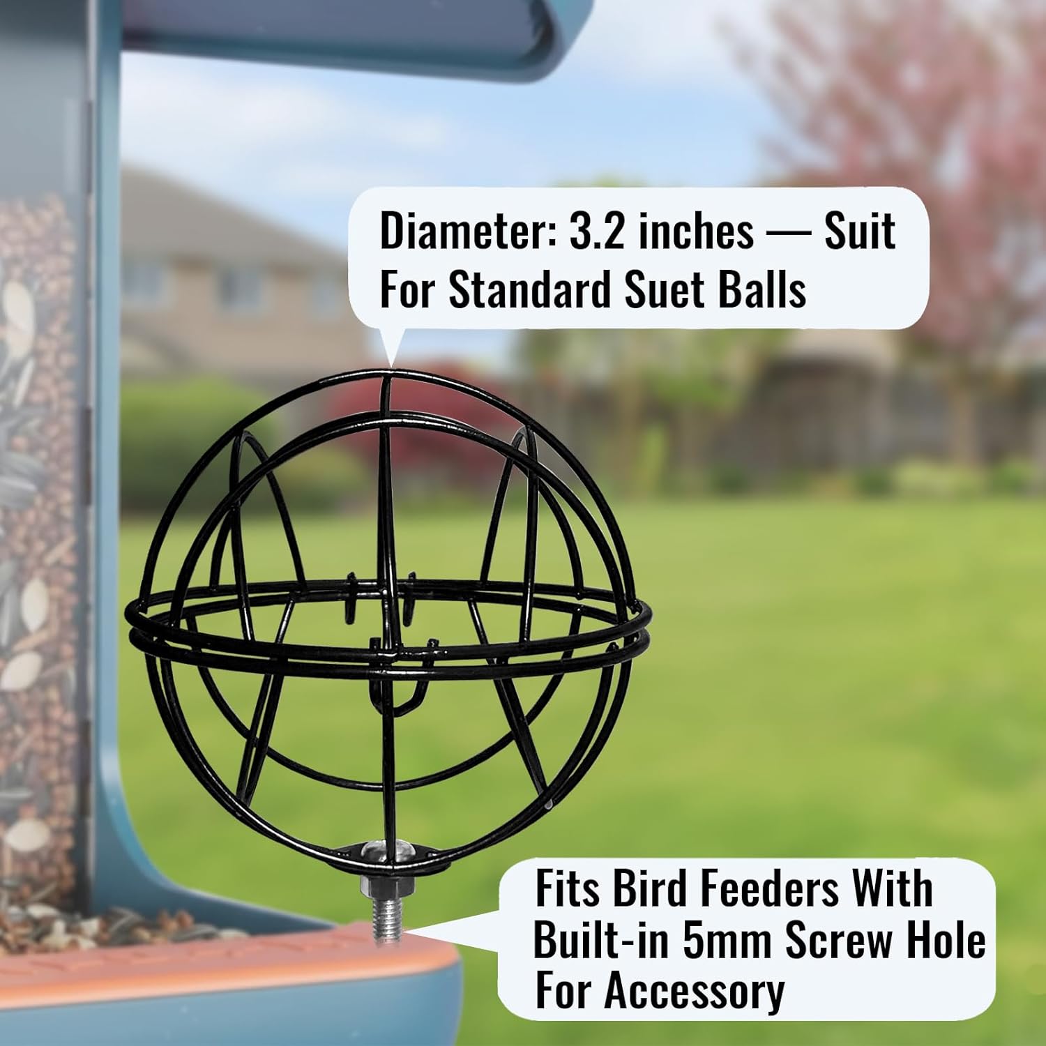 Upgraded Black Metal Suet Ball Holder – Compatible with Bird Buddy Fee