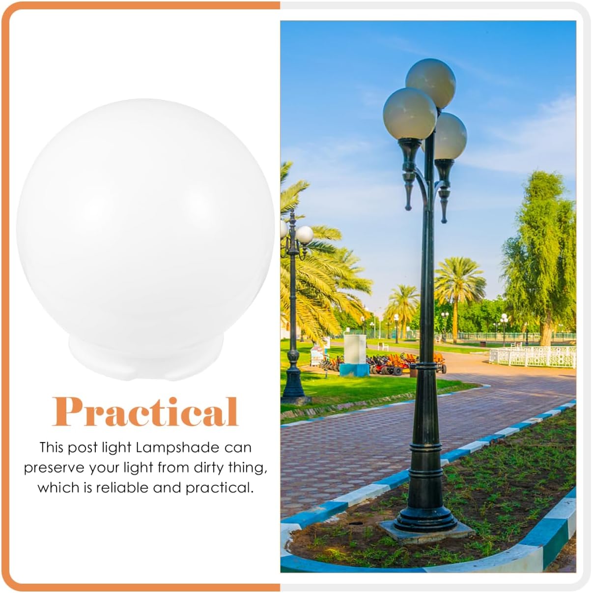 DECHOUS White Globe Lamp Shade Replacement Acrylic Globe Light Cover for Outdoor Patio Garden Courtyard Post, 12-Inch Round Design for Street and Landscape Lighting