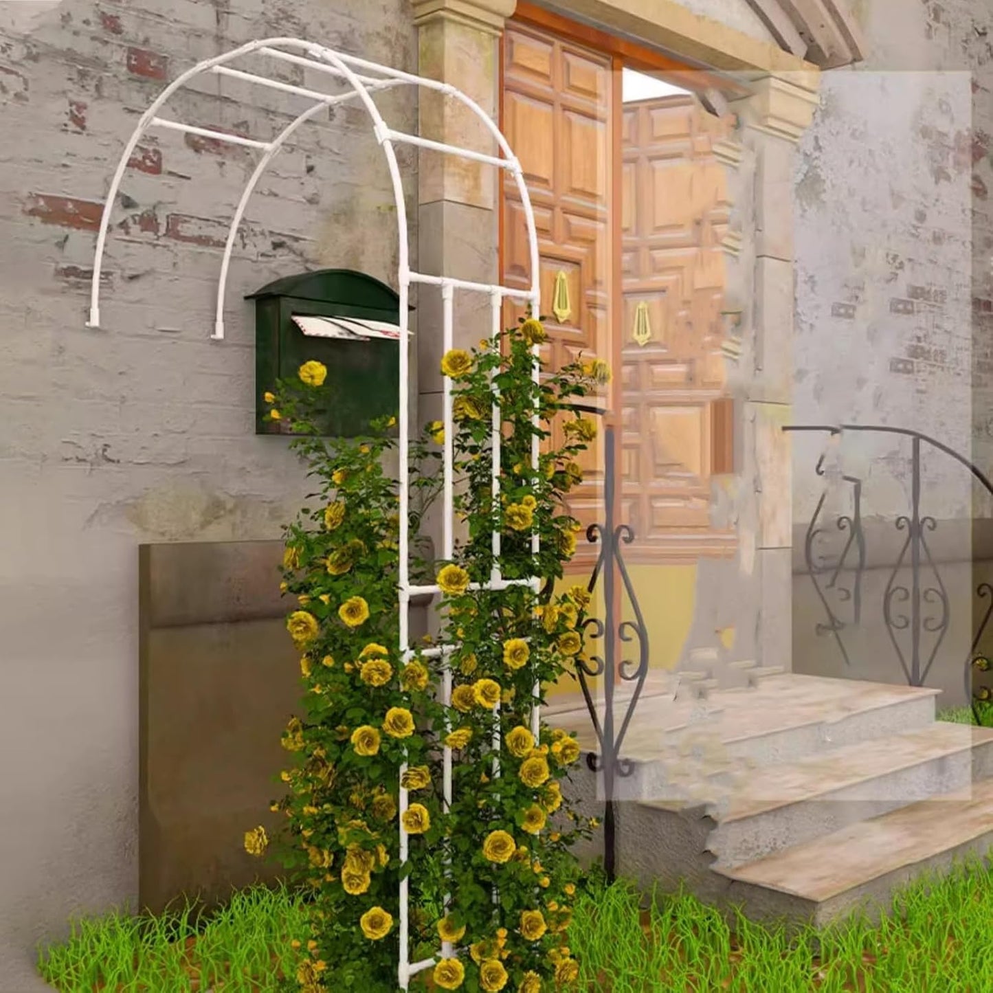 White Metal Garden Arch Trellis for Climbing Plants, Light Duty Half Arch Arbor Backdrop Stand for Roses & Vines, Outdoor Pergola, 150x240cm