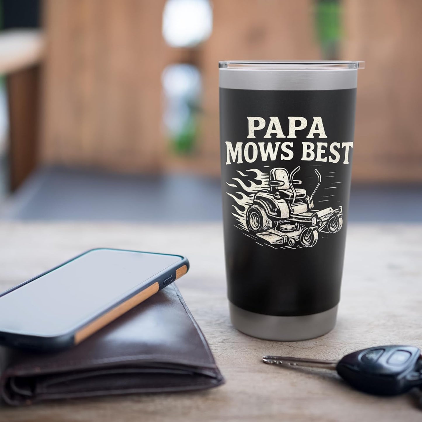 Papa Mows Best Zero-Turn Mower, Funny Dad Lawn Mowing Stainless Steel Insulated Tumbler