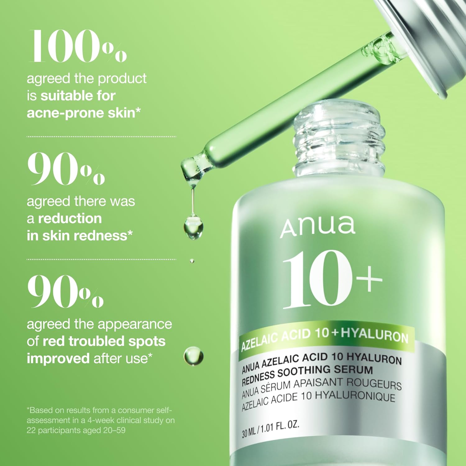Anua Azelaic Acid 10 Hyaluron Redness Soothing Serum, Facial Serum for