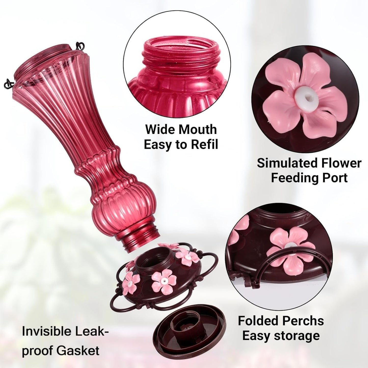2 Pack Hummingbird Feeder for Outdoors Plastic Bee Proof Humming Bird Nectar Feeders with 5 Flower Feeding Ports Hanging for Outsides Garden Decor, 20 oz