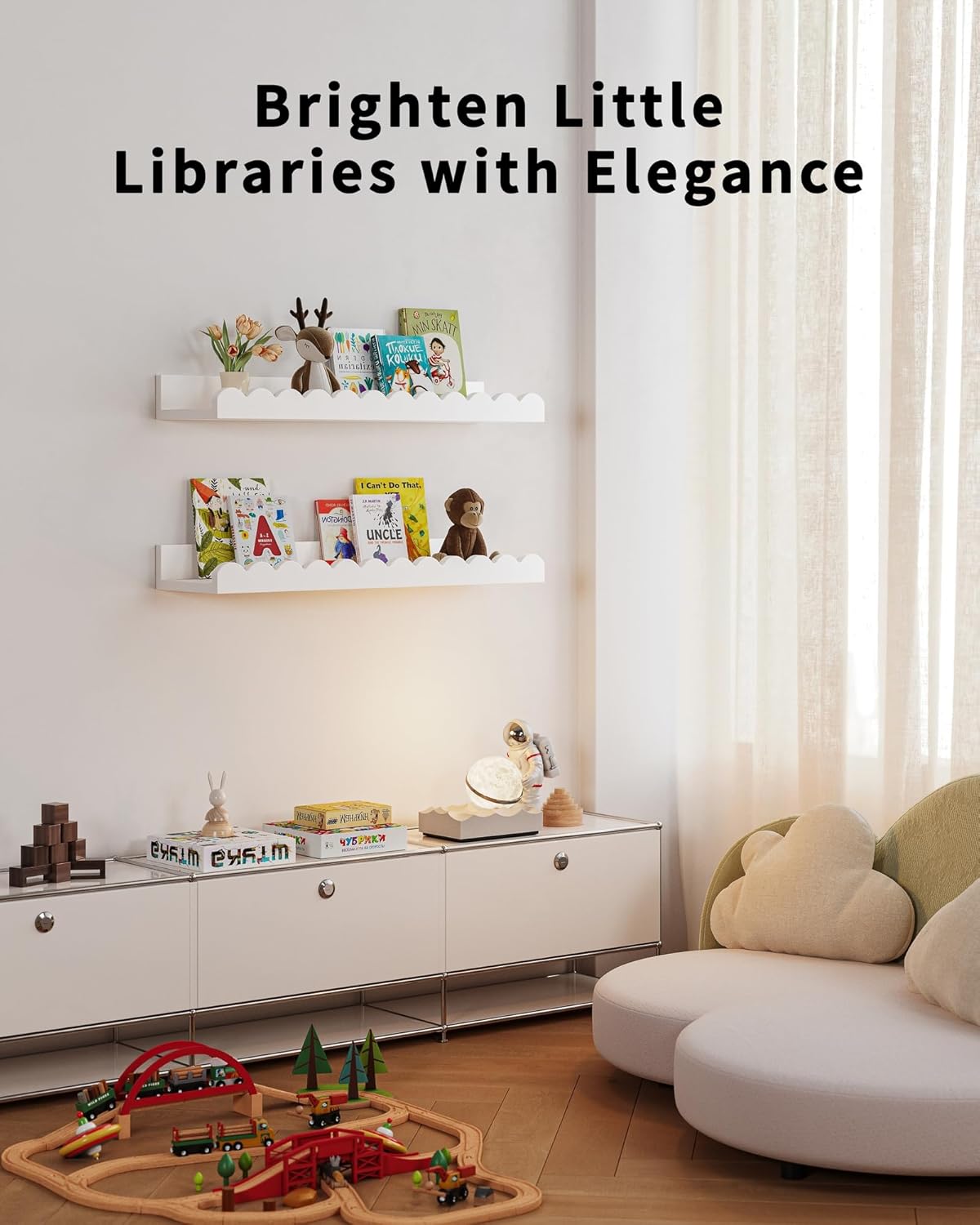 Shario Nursery Book Shelves, 4-Pack White Floating Shelves for Wall Ki
