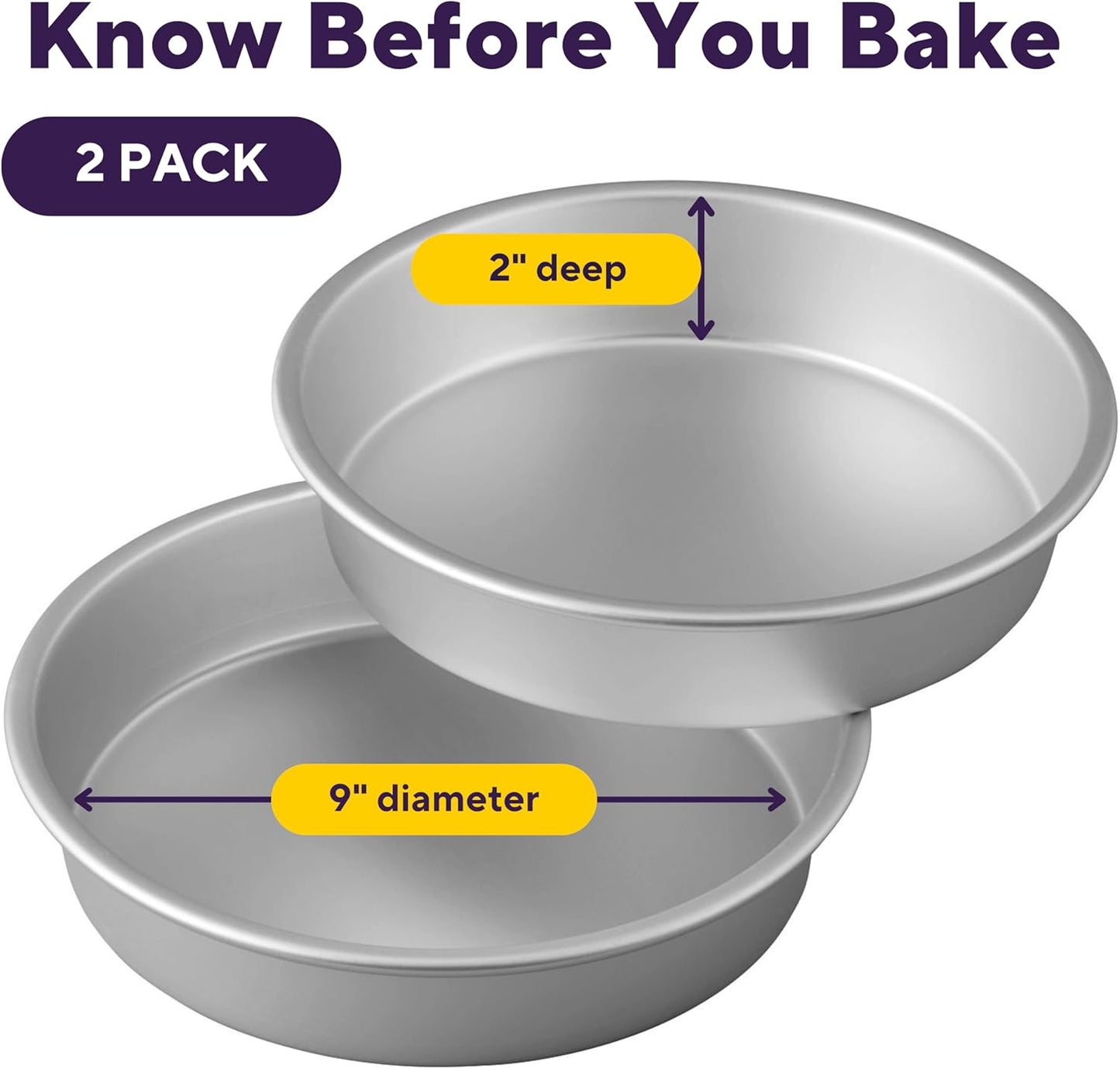 Wilton Aluminum Round Cake Pan Set, Durable Anodized, Bakeware for Tiered & Layered Cakes, Even Heating, Rust-Resistant, Professional Cake Baking Pans, 9 x 2 in, Pack of 2