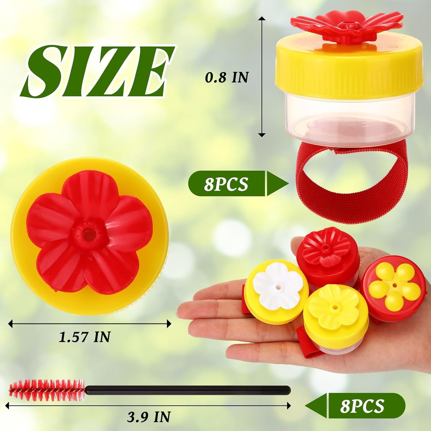 Tioncy Hand Held Hummingbird Ring Feeders, 8 Pcs Mini Hummingbird Hand Feeder with 8pcs Cleaning Brush, Wild Bird Feeders Tools for Outdoors Supplies