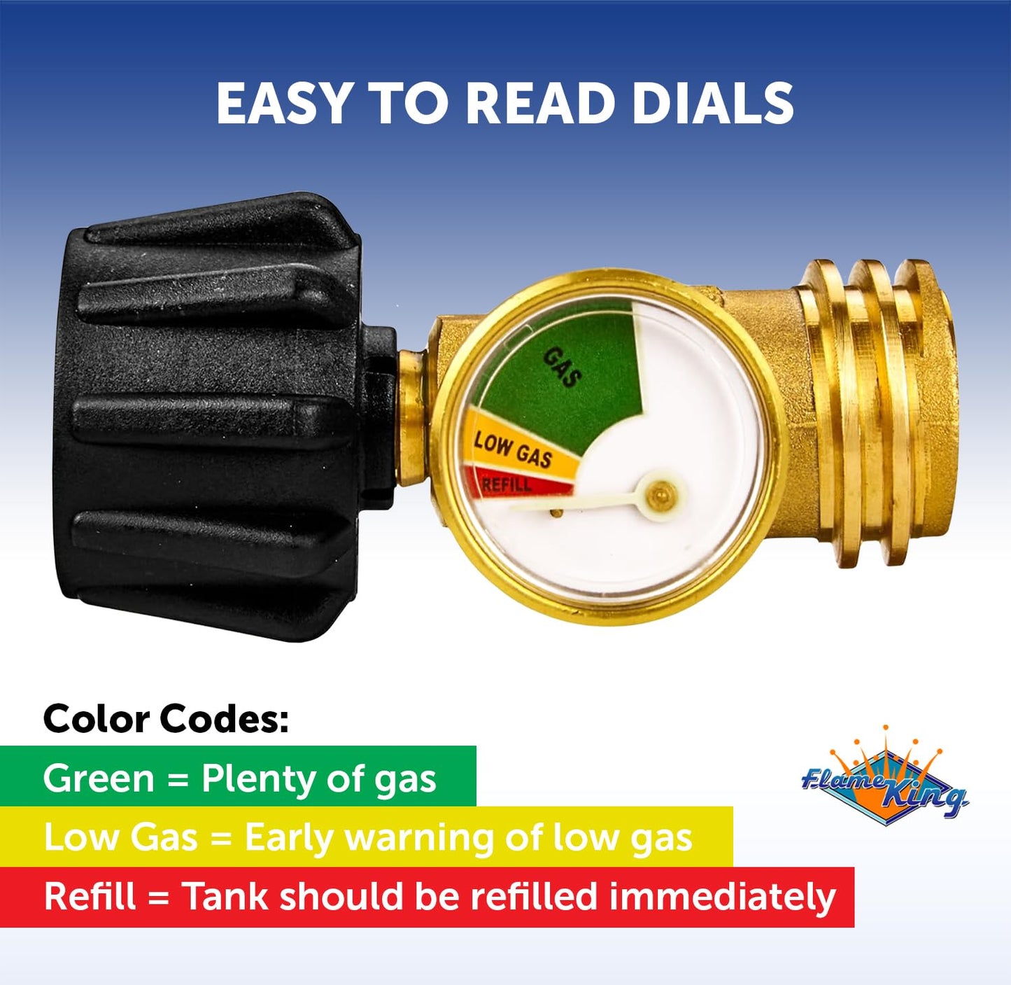 Flame King Propane Tank Gauge Level Indicator Leak Detector Gas Pressure Meter Color Coded & Glow in The Dark Universal for Cylinder, BBQ Gas Grill, RV Camper, Heater Propane Gas Tank Level Indicator