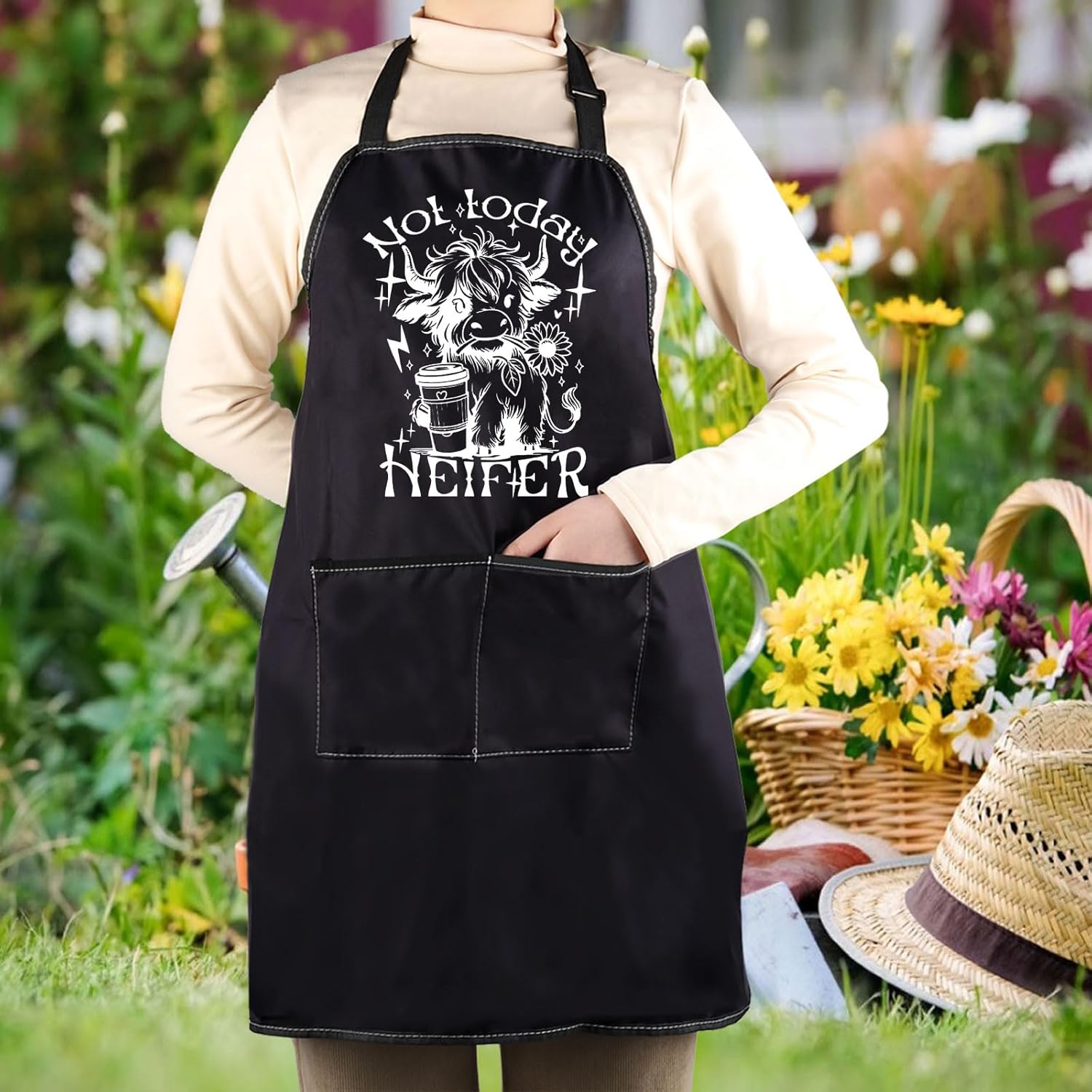 WCGXKO Not Today Heifei Kitchen Apron Highland Cow Gift Funny Western 