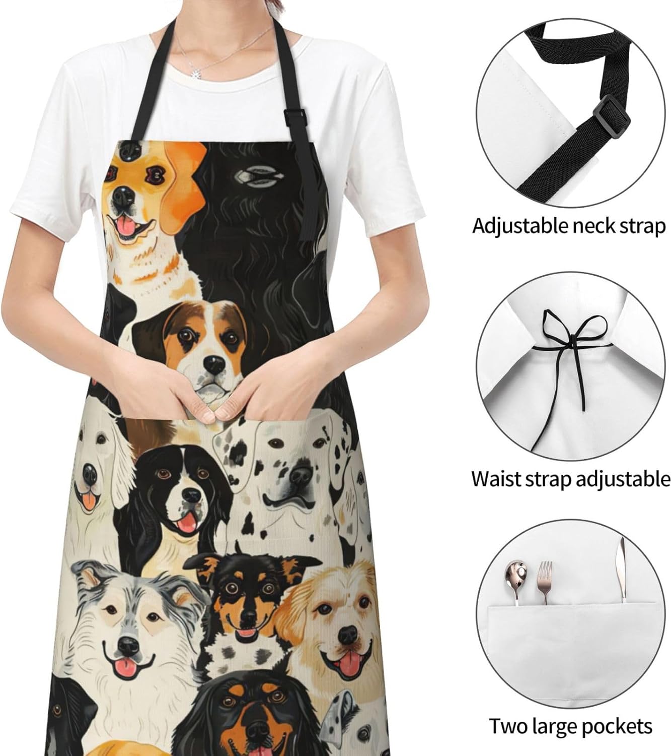 Dogs pattern Print Laundry apron 28x33 In Waterproof Kitchen Apron with Pockets for Cooking Baking