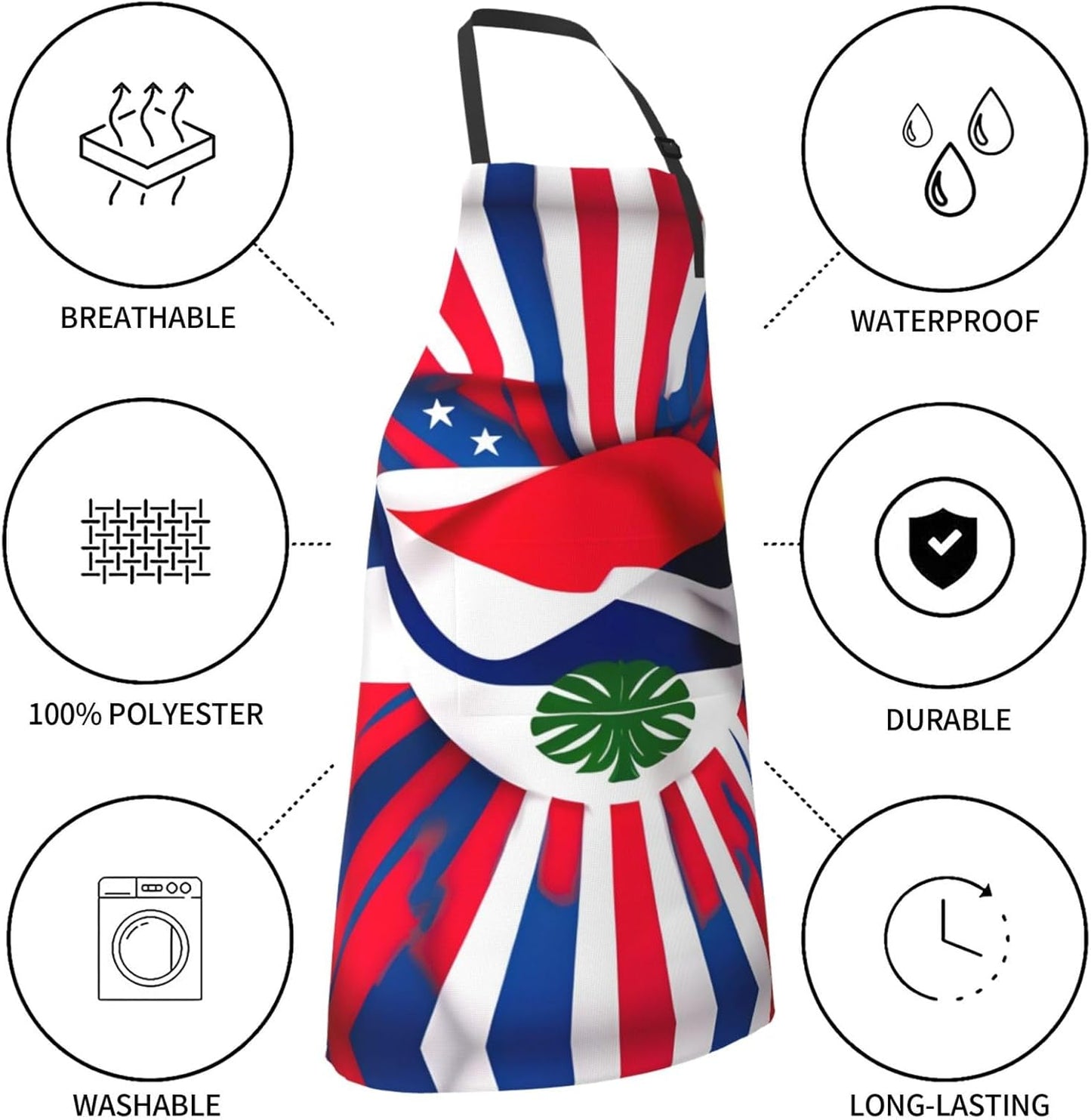 Costa Rica Flag print Waterproof chef's apron with pocket apron for kitchen cooking baking barbecue and gardening