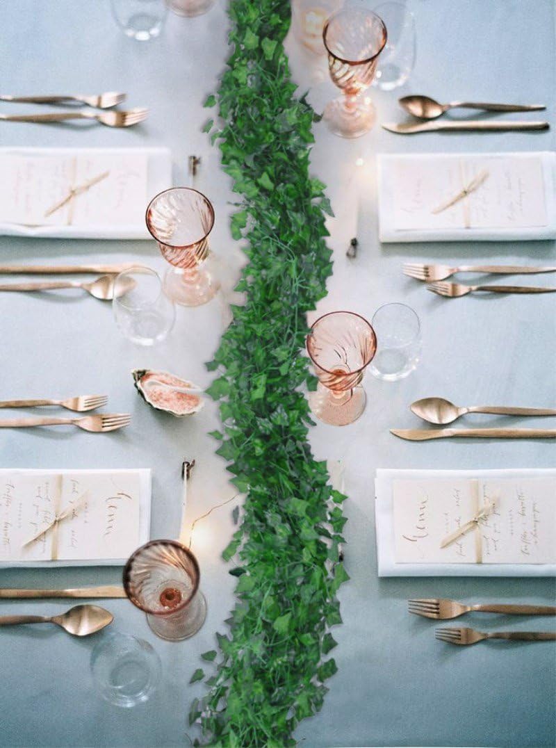 DearHouse 84 Feet 12 Strands Artificial Ivy Leaf Plants Vine Hanging Garland Fake Foliage Flowers Home Kitchen Garden Office Wedding Wall Decor, Green