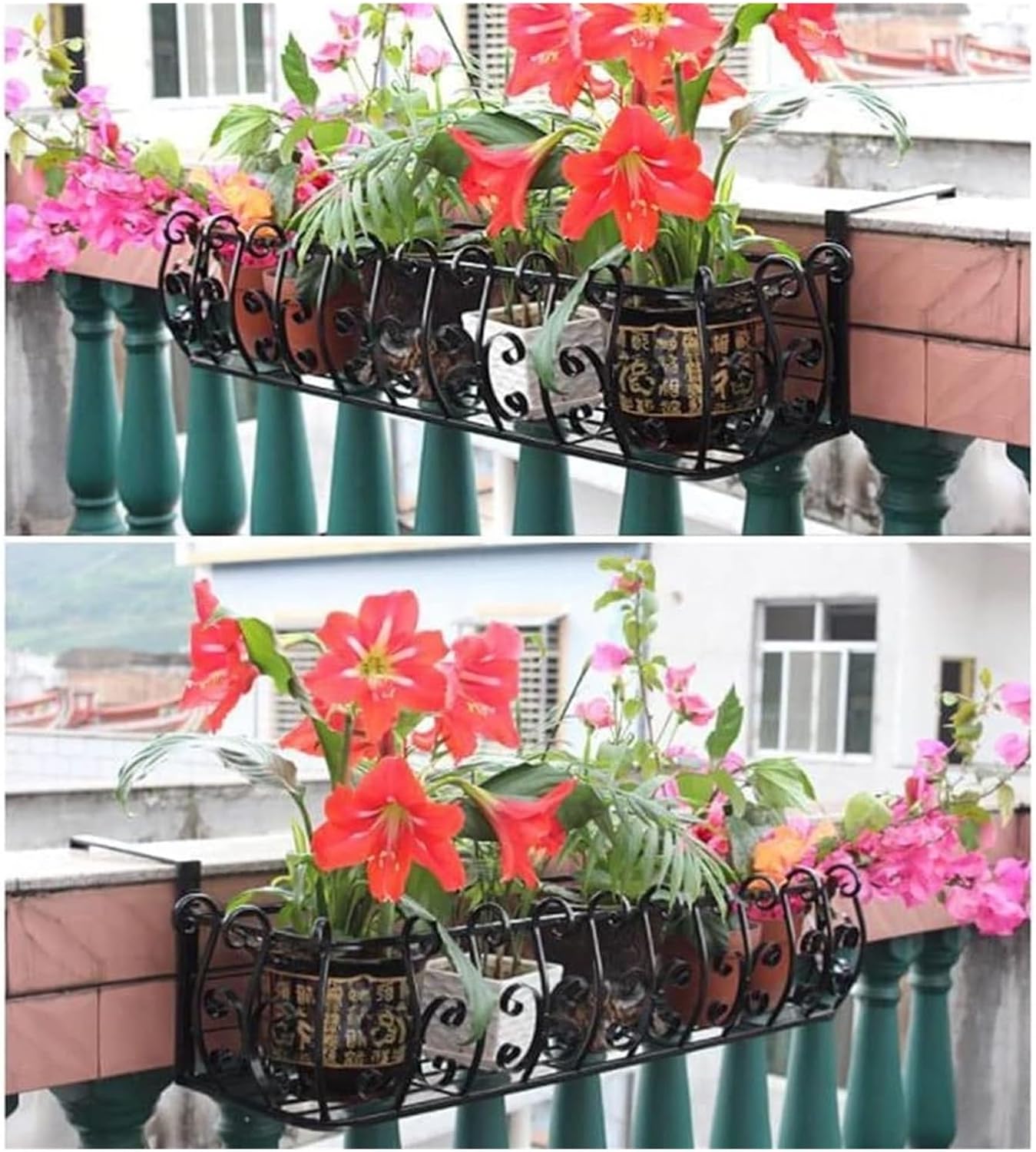 Outdoor Railing Planter Box - Fence Planters for Flowers, Window Sill Hanging Pots, Garden Railing Flower Stand, Green Plant Rack (80x28x22cm)