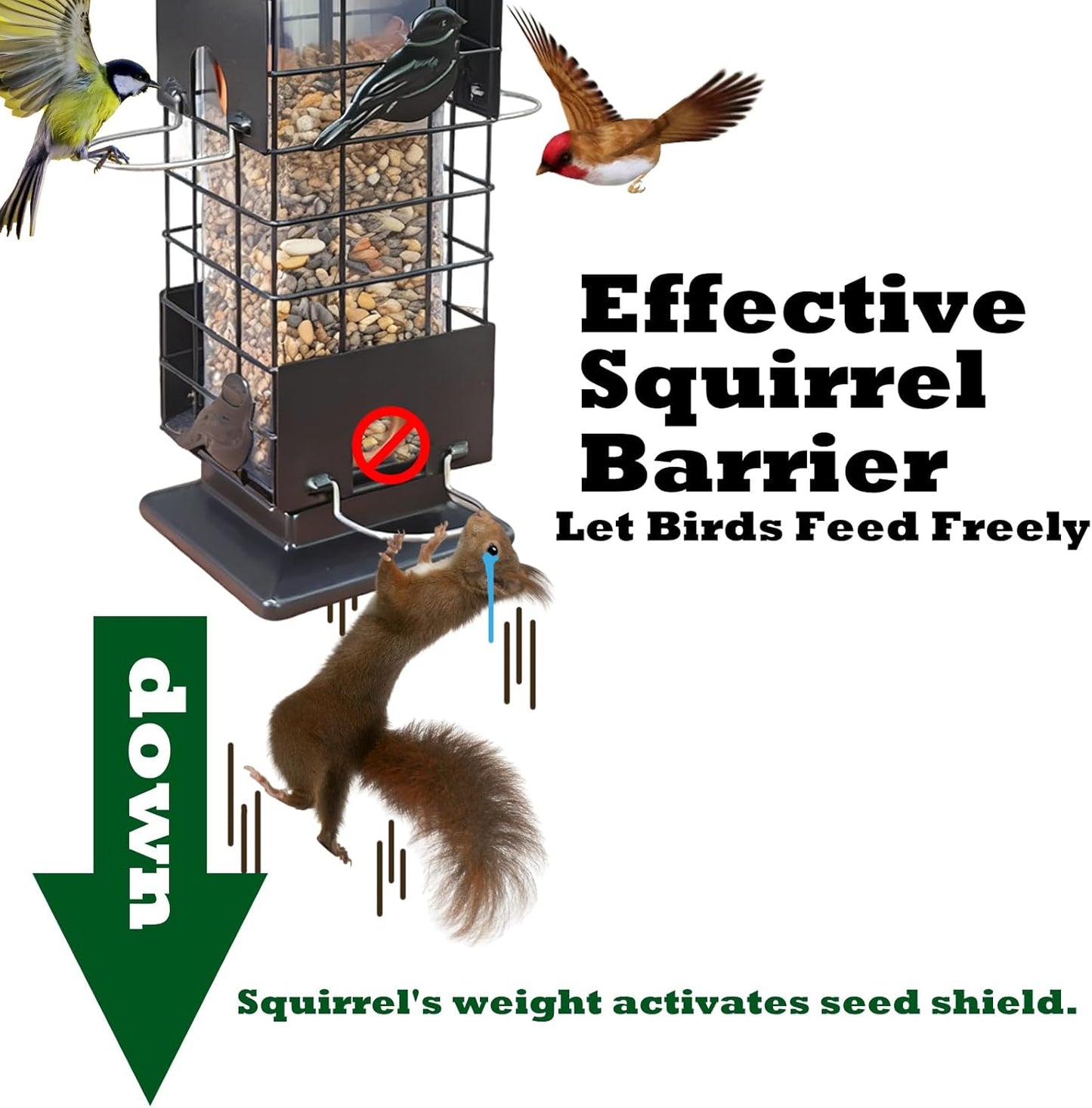 Squirrel Proof Bird Feeders Outdoor Hanging Metal Feeder, 4 Ports for Wild Birds | Weather-Resistant, 2.5 LB Capacity, Ideal for Family Yards & Gardens