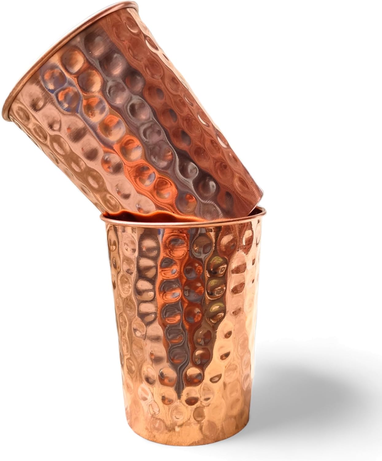 Set of 2 Hammmered Pure Copper Cups For Drinking Water Glasses Tumbler