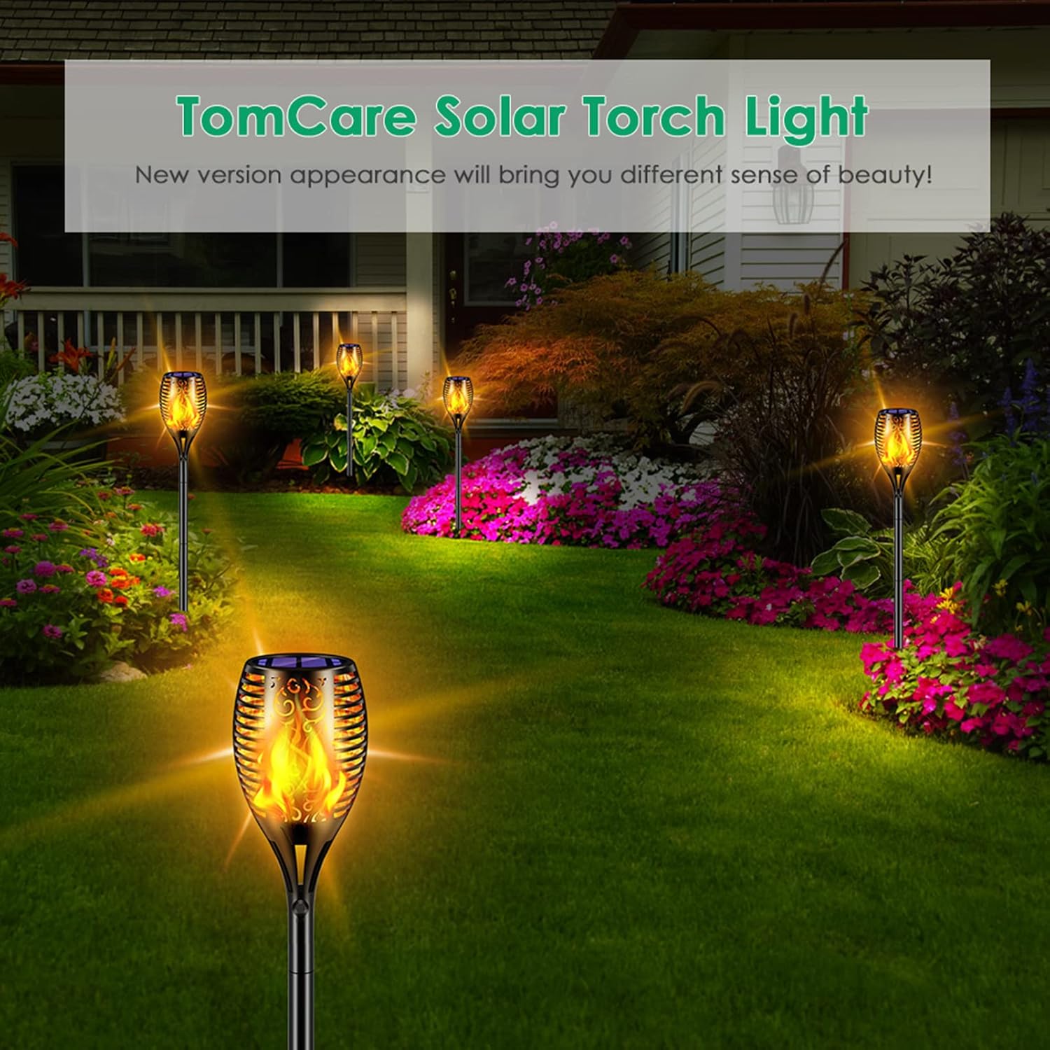 TomCare Solar Lights Outdoor 99 LED Higher & Larger Flickering Flame S