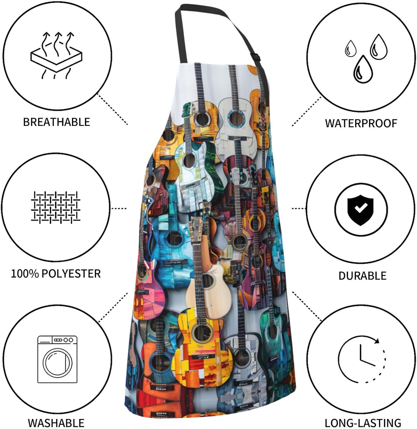 Color Acoustic and Guitars print Waterproof chef's apron with pocket a