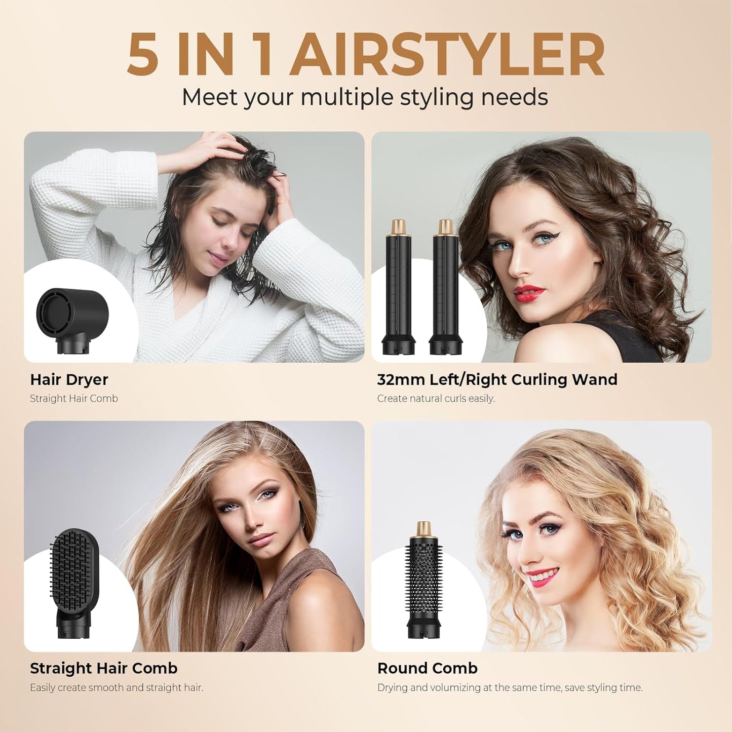 5 in 1 Hair Dryer Brush Set, Negative Ion Blow Dryer Brush Upgrade Hot