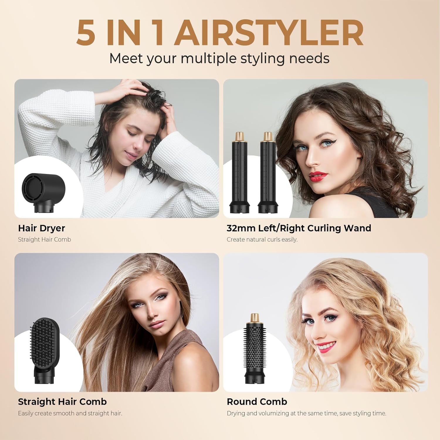 5 in 1 Hair Dryer Brush Set, Negative Ion Blow Dryer Brush Upgrade Hot