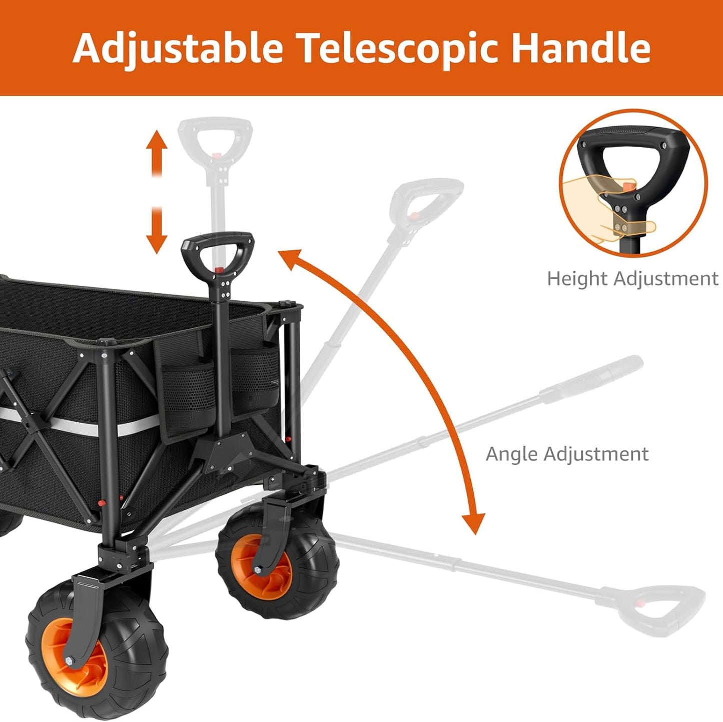 Collapsible Wagon Heavy Duty Foldable 200L Large Garden Utility Cart, 10" Big Wheels All Terrain, 800lbs Collapsible Wagons Carts with Extended Tailgate for Camping Beach