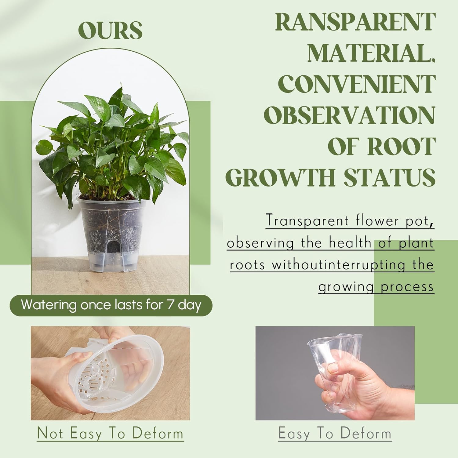 Self Watering Pots for Indoor Plants with Deep Reservoir and High Drai
